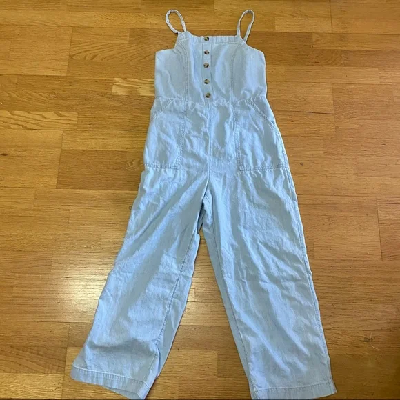 Old Navy Light Wash Chambray Button Front Straight Leg Jumpsuit - Picture 3 of 6